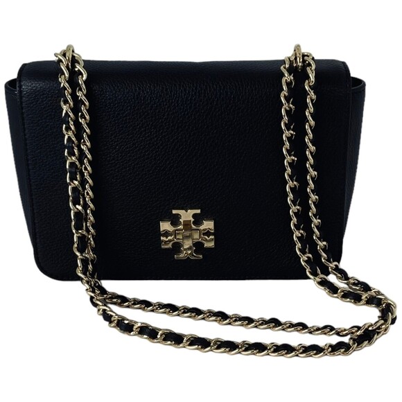 TORY BURCH Mercer Adjustable Shoulder Bag Black Pebbled Leather Gold Hardware - Picture 10 of 16
